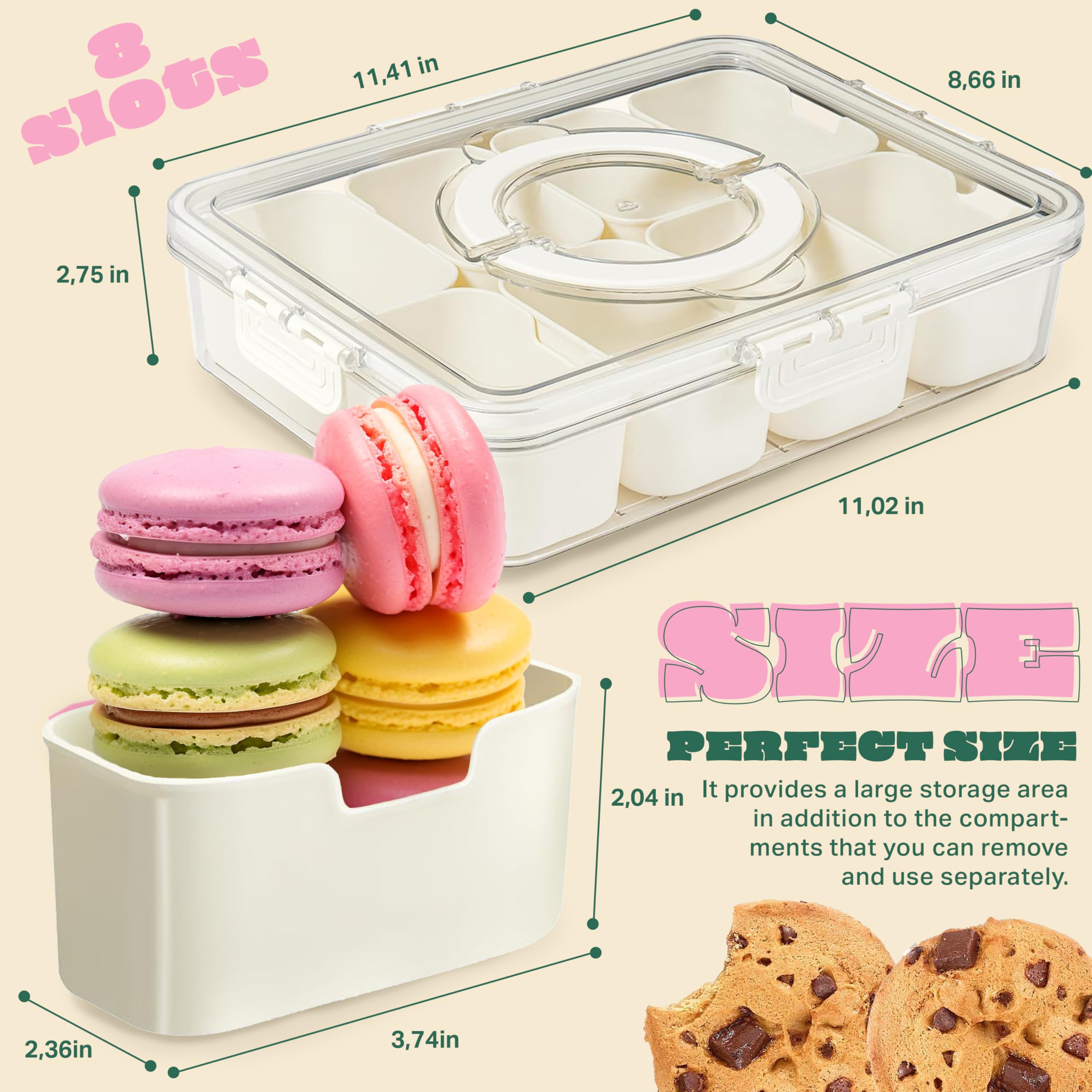 Snackle Box Container, Divided Serving Tray With Lid for Snack, Fruit Storage Containers for Fridge, You Can Use Snack Containers for Charcuterie - Fruit Tray for Picnic, 8 Compartment Snack Box