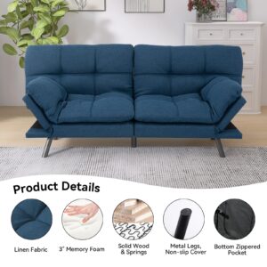 Hcore Bed, Memory Foam Sleeper Sofa,Futon Couch Sofabed, Blue