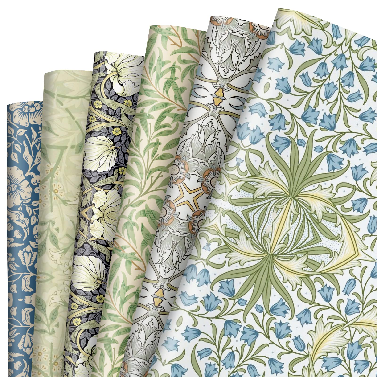 JarThenaAMCS 12 Sheets William Morris Floral Wrapping Paper -Not Roll- Greenery Gift Wrap Paper Folded Flat Art Paper for DIY Crafts Wedding Birthday Baby Shower, 19.7 x 27.6 Inch