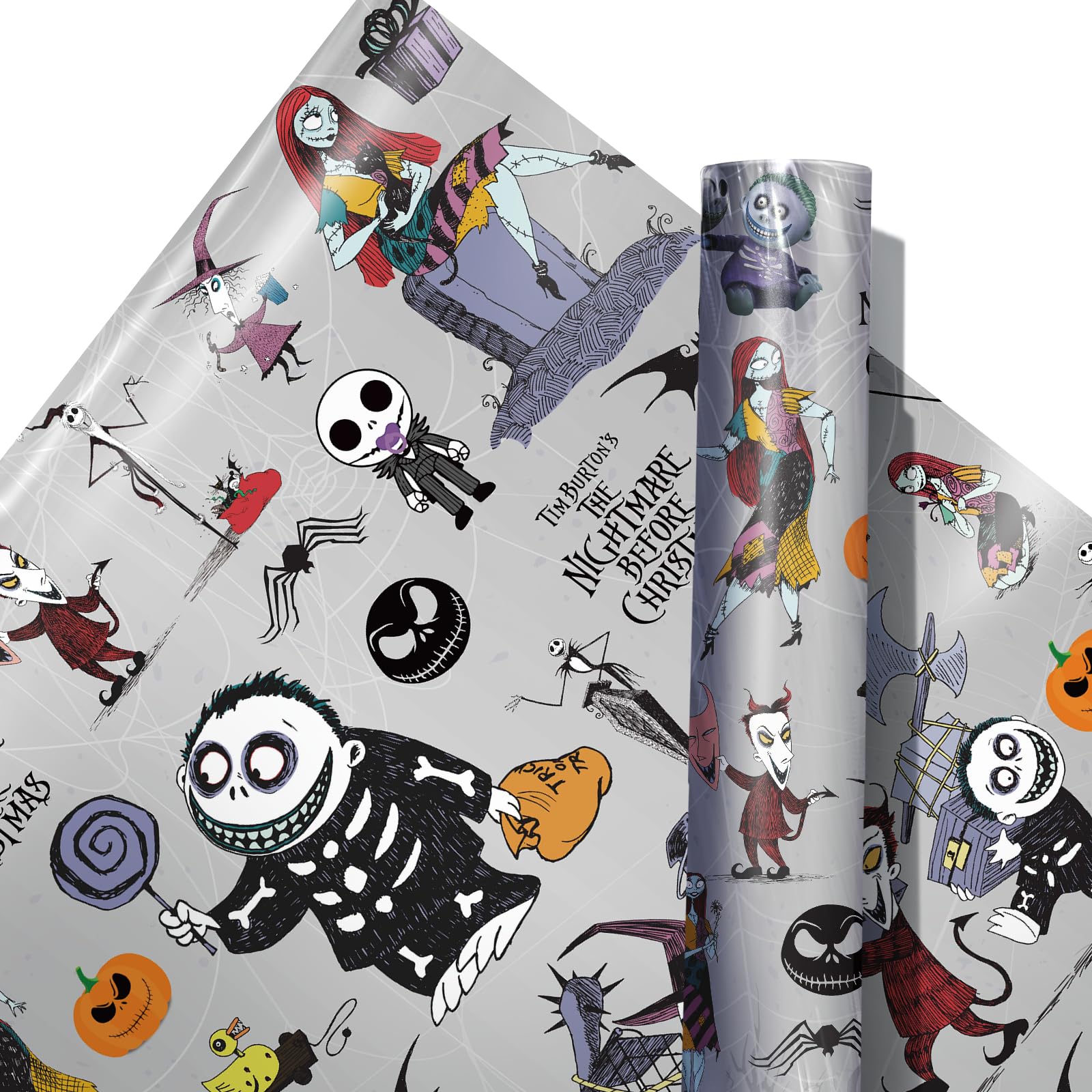 5 Pcs Nightmare Wrapping Paper Nightmare Before Christmas Gift Wrap Bulk Art Paper Folded Flat for Baby Shower Nightmare Before Christmas Birthday Party Decorations Wedding DIY Crafts Gift (white)