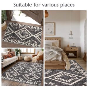 jinchan Boho Entryway Rug 2x3 Washable Non-Slip Rugs Area Rugs Moroccan Door Mats Small Rug Soft Geometric Thin Farmhouse Rug for Entrance Living Room Bedroom Bathroom Home Office Heathered Black