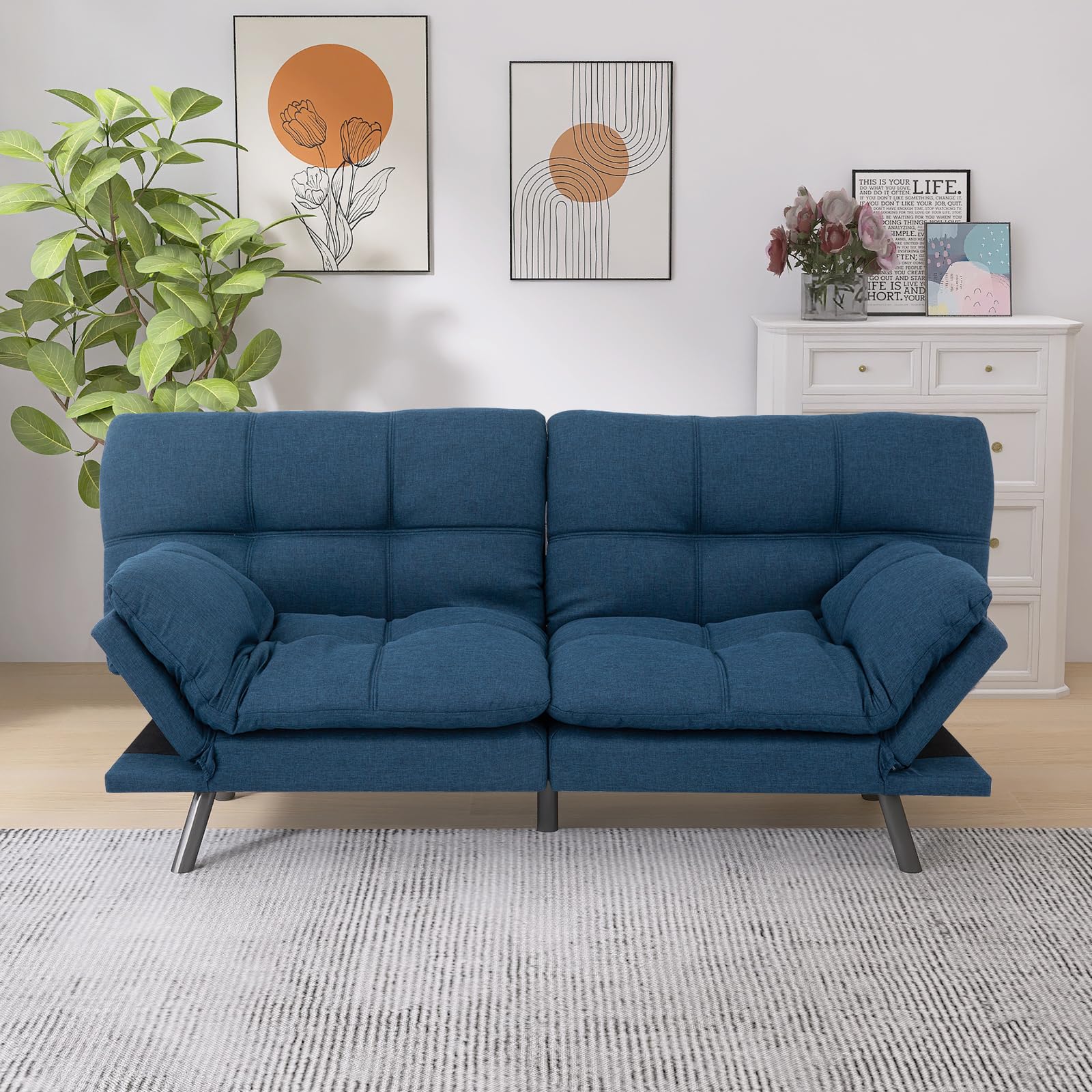 Hcore Bed, Memory Foam Sleeper Sofa,Futon Couch Sofabed, Blue