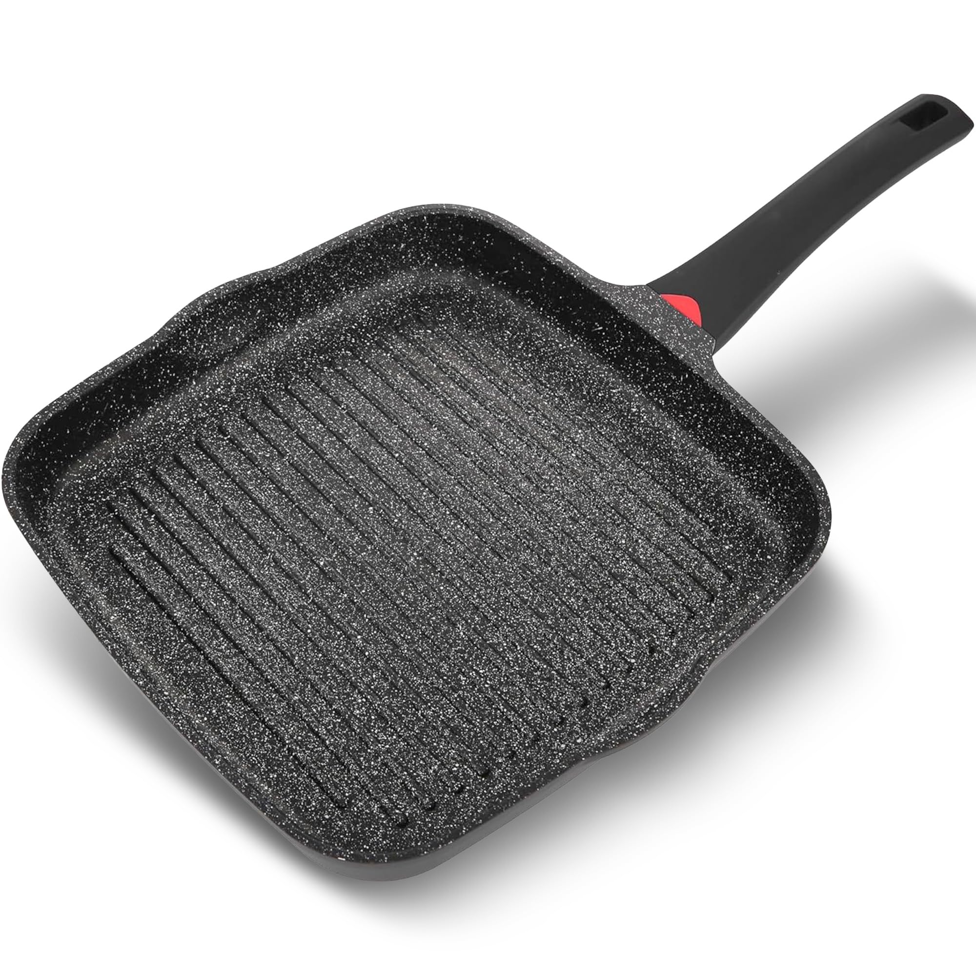 11 Inch Non Stick Grill Pan Granite Coated with Pour Spout - Lightweight 2.66 Quart Grill Pan for Indoor Cooking with Grip Handle - Induction Compatible PFOA Free Stove Top Grill (Black)