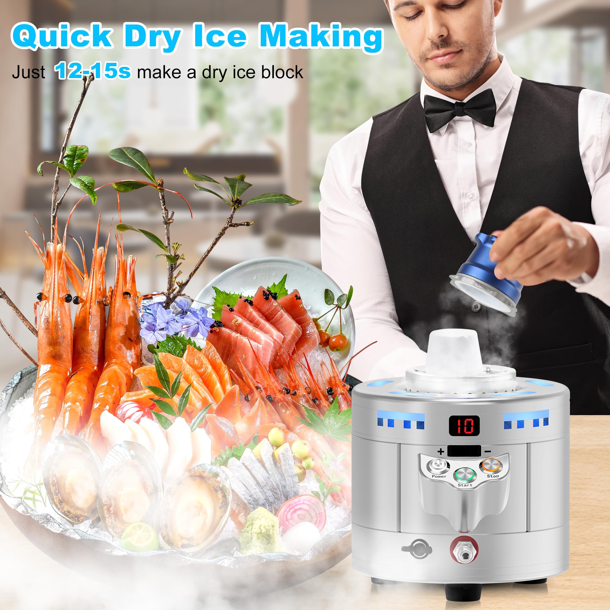 Portable Dry Ice Maker Machine: Food Grade Dry Ice Maker with Quick CO2 Dry Ice Making and Instant Glass Chilling, Dry Ice Machine for Bars, Restaurants, Clubs, and Hotels