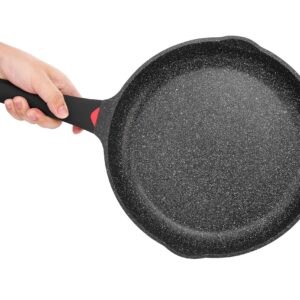 11 Inch Non Stick Frying Pans Granite Coated with Pour Spout - Lightweight 2.9 Quart Skillets and Frying Pans with Comfort Stay Cool Grip Handle - Induction Compatible PFOA Free Frying Pan (Black)