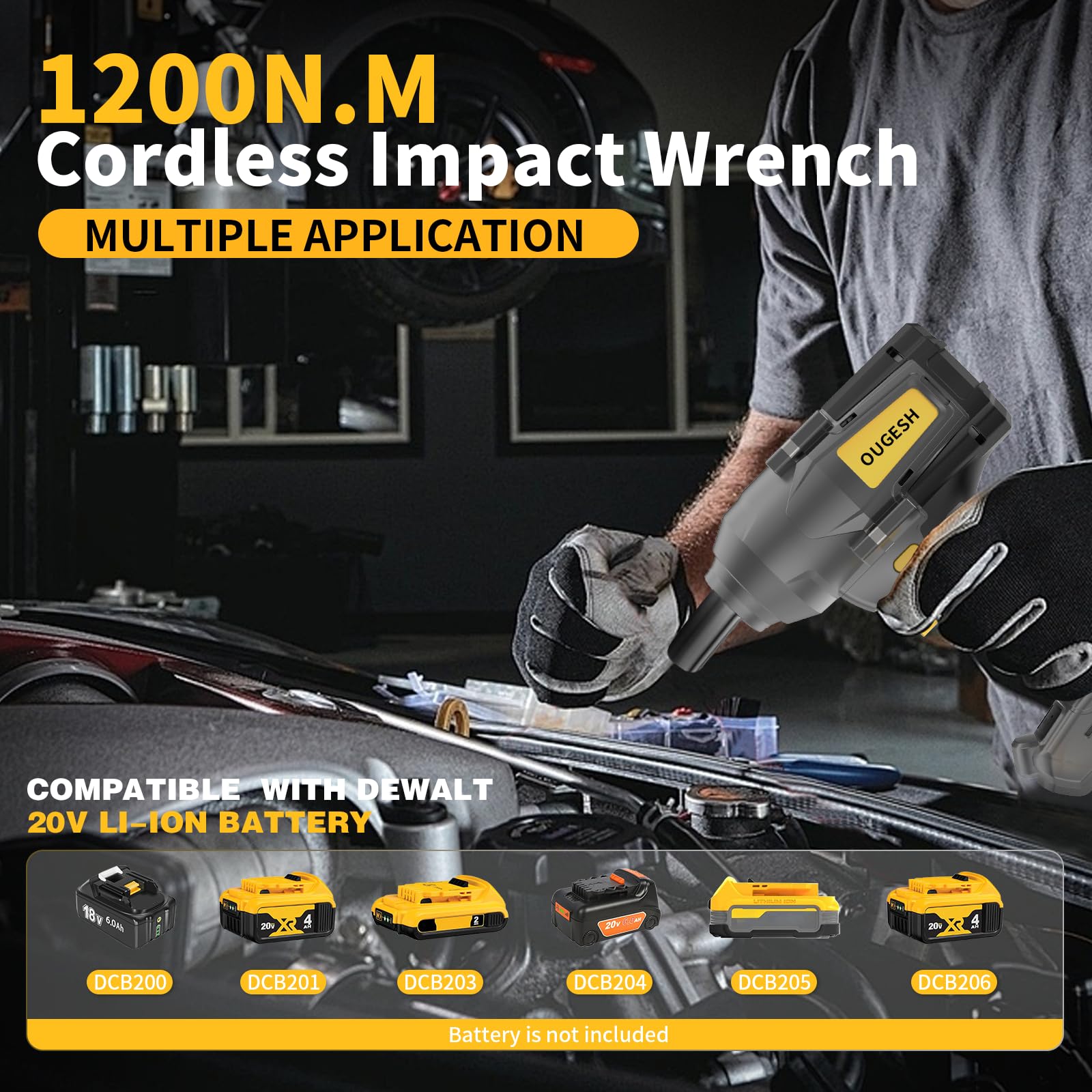 Cordless-Impact-Wrench 1/2 Inch for Dewalt Battery, 900FT-LBS(1200N.M) High Torque 1/2 Brushless Impact-Driver,Electric Impact Gun with Working Light,2800RPM (No Battery)