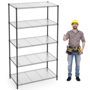 dolonm 5-tier storage shelves wire shelving unit, 1750 lbs nsf height adjustable shelves organizer, 16" l x 36" w x 72" h, heavy duty metal garage shelving for restaurant, kitchen, laundry, black