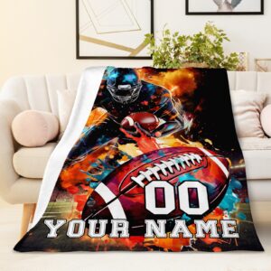 Custom Kids Blanket Gift - 50 x 40 Inches Cool Football Throw Blanket for Boys & Girls - Personalized Black Soft Fuzzy Warm Blanket for Travel, Couch