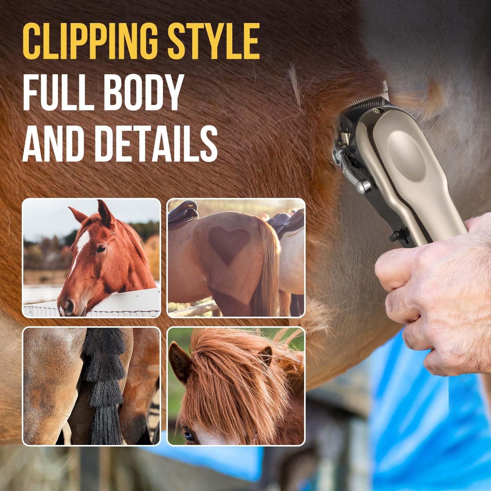 Ciphuoly Horse Clippers Cordless Quiet, Professional Horse Care Clippers with 4 Guide Guards,Electric Rechargeable Grooming Kit for Horse,Powerful Livestock Grooming Clipper