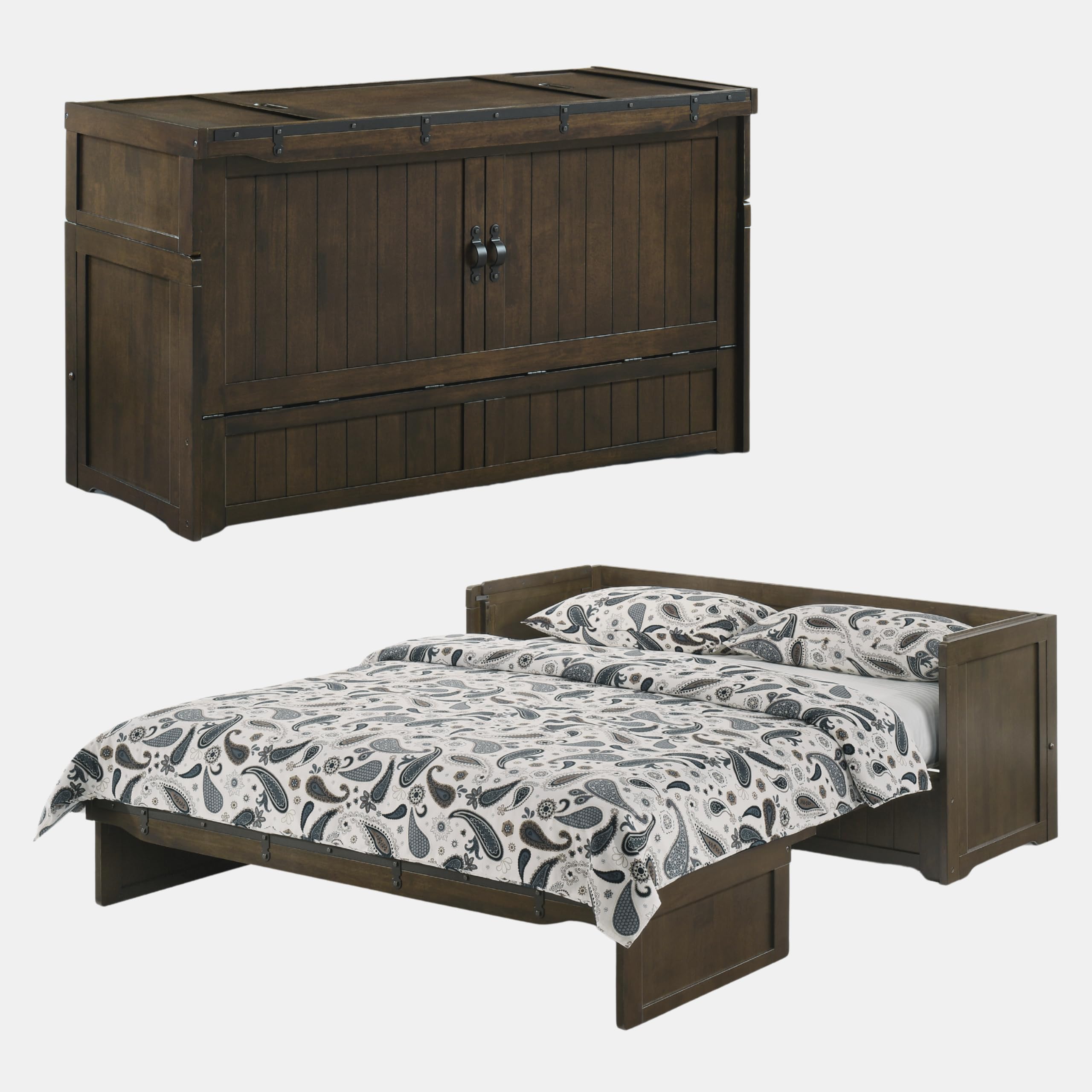 Night & Day Furniture Murphy Cube Cabinet Bed (Rustic Brown w/Ranchero Hardware, Queen Pre-Assembled)