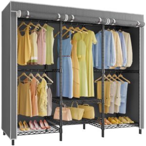 vipek v5c se covered garment rack heavy duty clothes rack with cover roll-up, metal closet organizer, portable closet rack armoire clothing storage wardrobe closet, black clothing rack with grey cover