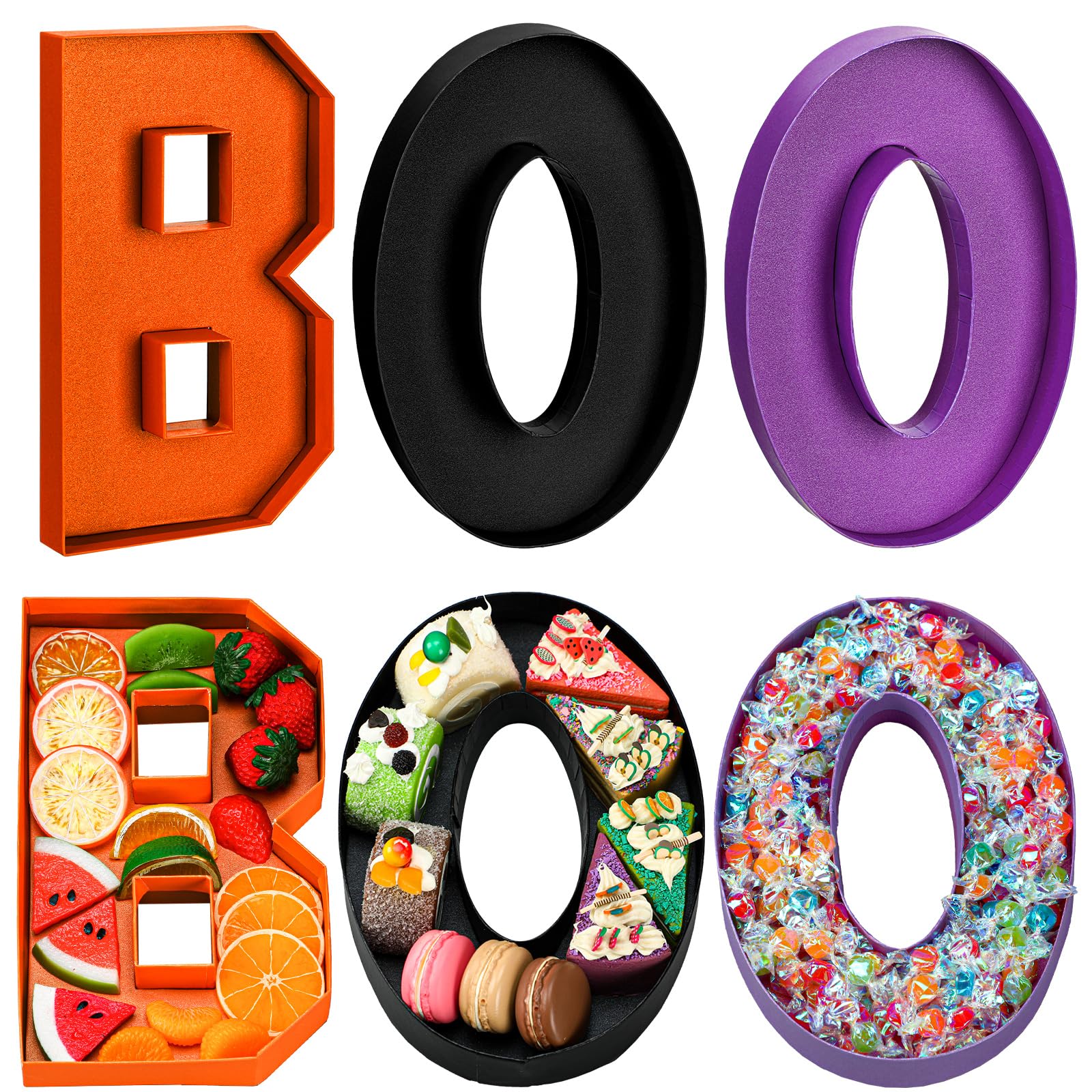 Nuogo Halloween Boo Paper Letter Charcuterie Party Favors Supplies Container Halloween Cardboard Fillable Cutout Candy Tray Sweet Chocolate Disposable Party Treat Box