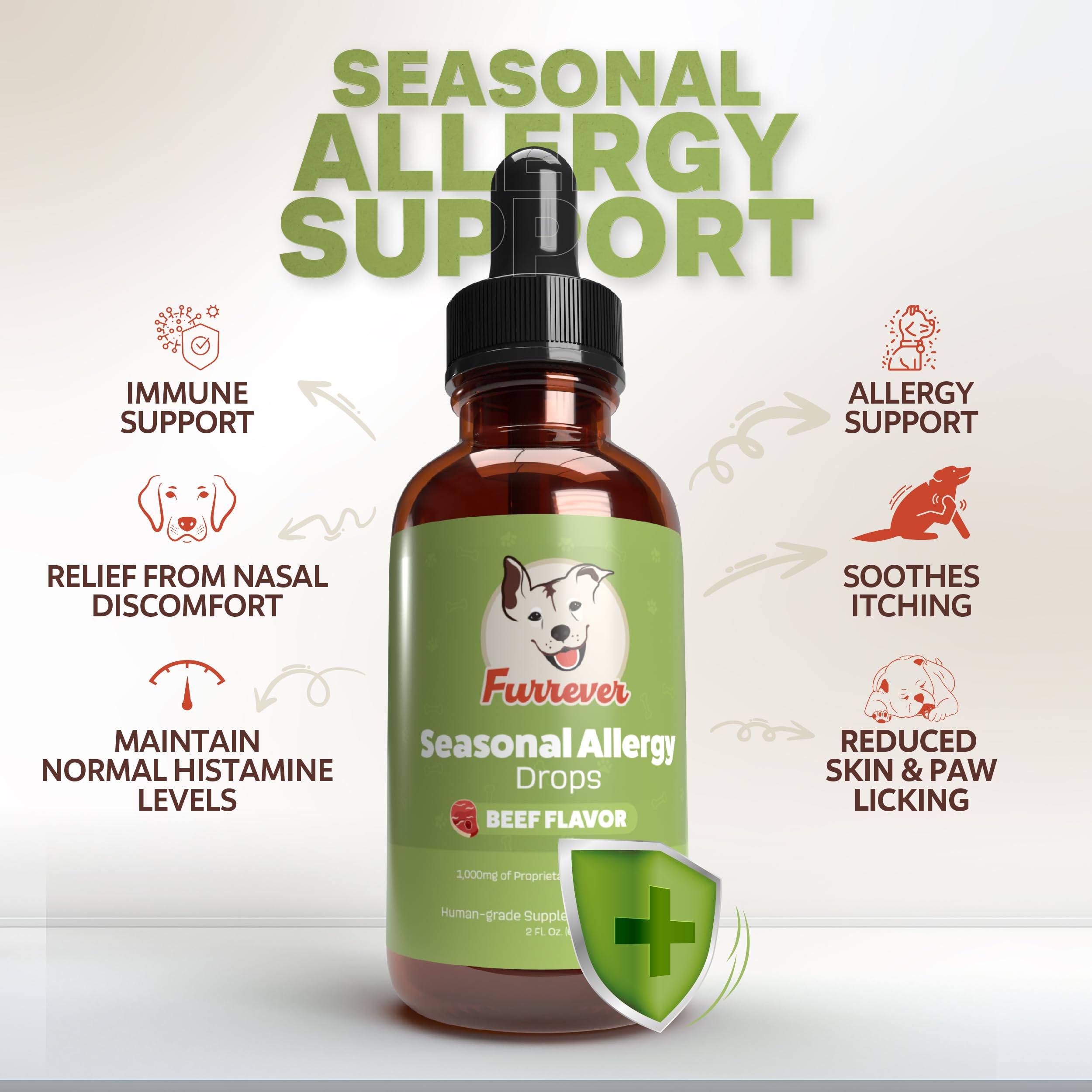 Furrever Dog Allergy Relief Drops - Support Your Pets Immune System During Seasonal Allergies - for Itching, Scratching, and Licking - Allergy Aid for Dogs & Cats - Beef Flavored - 2oz