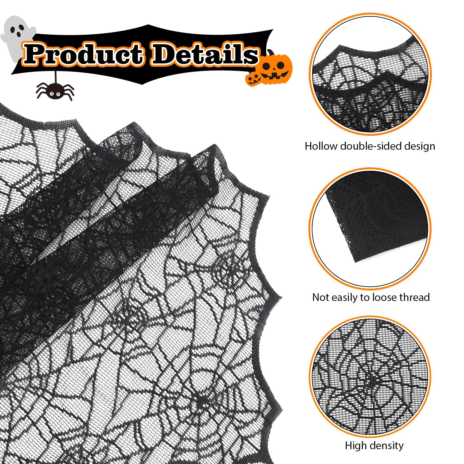 Halloween Table Runner, Black Lace Spider Webs Table Runners for Halloween Table Decor, 18 X 72 Inch Creepy Cover Table Runner Halloween Decorations Halloween Party Dinner Table Centerpiece Decoration