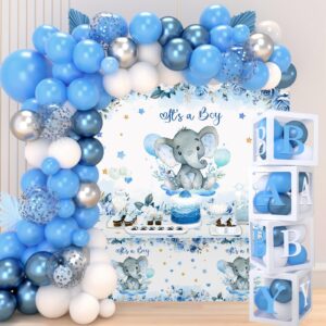 boy elephant baby shower decorations boxes - baby blue balloon garland kit,baby shower boxes,it's a boy backdrop tablecloth for elephant theme party supplies,baby shower wedding birthday party