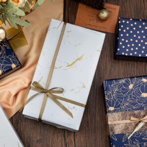 Yarcony Gift Wrapping Paper Roll - 17 Inch X 120 Inch Per Roll Luxury Navy Gold Flower, Polka Dot & White Gold Marble Gift Wrap Paper for Men Birthday, Father's Day, Christmas, Holiday, Graduation