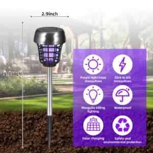 Jahy2Tech Solar Bug Zapper Outdoor Mosquito Zapper Mosquito Killer Lamp for Patio Backyard Garden Pathway Insect Mosquito Repellent Purple and White Light (2)