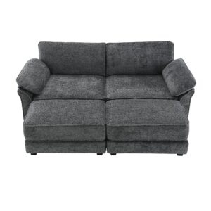 Tmsan 81" Large Loveseat Sofa with Ottomans, Modular Cloud Loveseat Sleeper Couch with Double Chaise, Chenille Upholstered Deep Seat Love Seat for Living Room Apartment Office (Grey)