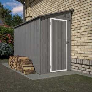 LZbeiteM Shed Lean to Storage Shed, Outdoor 4' x 8' Metal Wall Side Storage Sheds & Outdoor Storage, Garden Storage Cabinet for Backayrd, Patio and Outdoor Use,Grey