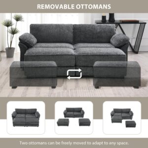 Tmsan 81" Large Loveseat Sofa with Ottomans, Modular Cloud Loveseat Sleeper Couch with Double Chaise, Chenille Upholstered Deep Seat Love Seat for Living Room Apartment Office (Grey)