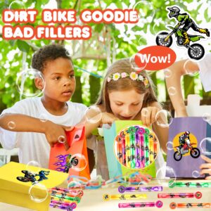 24PCS Dirt Bike DIY Bubble Wands Party Favors 96PCS Stickers for Goodie Bag Fillers Pinata Stuffers, Mini Bubble Bulk Birthday Party Supplies Toys Gifts Class Prizes for Toddlers Boys Girls