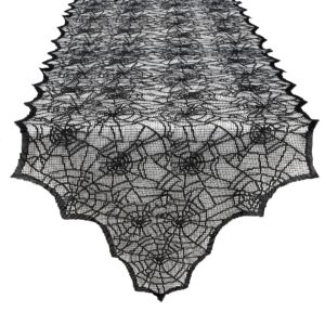 halloween table runner, black lace spider webs table runners for halloween table decor, 18 x 72 inch creepy cover table runner halloween decorations halloween party dinner table centerpiece decoration