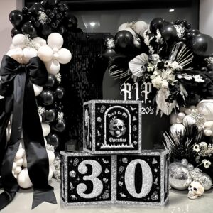 Death to My 20s Decorations 30th Birthday Decorations Boxes for Her Him, Rip to My 20s Balloon Blocks Black Balloon Boxes with Letters for Funeral for My Youth Dirty 30 Birthday Party Supplies