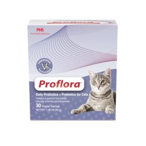 proflora probiotics for cats-complete gut health & immune support. easy to use digestive multi-strain probiotics. easier diet transitions, healthier skin & coat & helps treat diarrhea. 30 packets.