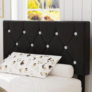 VECELO Twin Size Bed Frame, Upholstered Platform with Adjustable Diamond Tufted Headboard, Wood Slat Support, No Box Spring Needed, Velvet Black