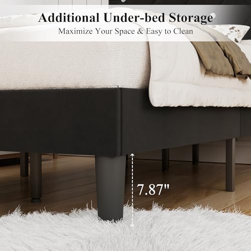 VECELO Twin Size Bed Frame, Upholstered Platform with Adjustable Diamond Tufted Headboard, Wood Slat Support, No Box Spring Needed, Velvet Black