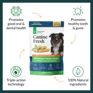 ULTIMATE PET NUTRITION Canine Fresh Dental Chews, Dental Dog Treats, Oral Care and Hygiene Chews, Soothes Gums, Vet Developed, 15 Chews (Medium)