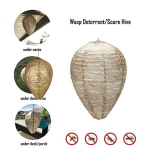 Waterproof Wasp Nest Decoy Hanging Wasp Nest 4 Pack with Adjustable Hanging Strings (4 Pcs) | Stay Away from Wasps Hornets Yellow Jackets | Waterproof for Ourdoor, Home, Backyard and Garden