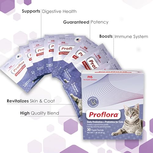 Proflora Probiotics for Cats-Complete Gut Health & Immune Support. Easy to Use Digestive Multi-Strain Probiotics. Easier Diet Transitions, Healthier Skin & Coat & Helps Treat Diarrhea. 30 Packets.