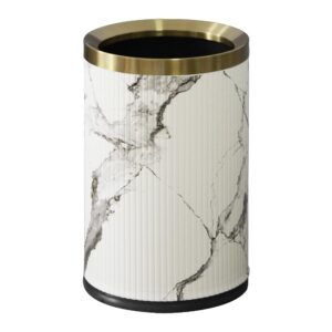 9l/2.4gal brass bathroom trash can, metal trash can covered with leather, small bathroom garbage can without lid, wastebasket for bathroom, living room, bedroom, office, bank, hotel (9l-ink painting)