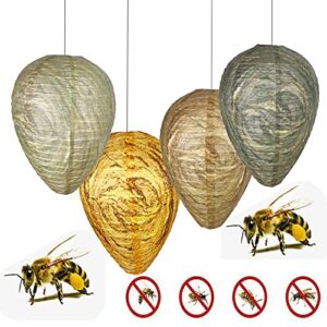 Wasp Nest Decoy Hanging Wasp Nest 4 Pack with Adjustable Hanging Strings (4 Pcs) | Stay Away from Wasps Hornets Yellow Jackets for Ourdoor, Home, Backyard and Garden