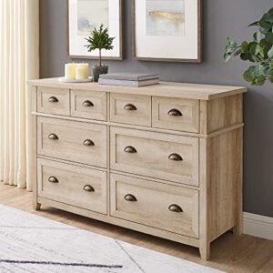 walker edison modern farmhouse 6-drawer framed dresser with half-moon handles, 52 inch, white oak