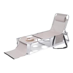 hbwhbw tanning chair with face & arm hole- chaise lounge beach chair for outdoor pool, sunbathing and reading on stomach- versatile folding lounger for tanning (beige textilene)