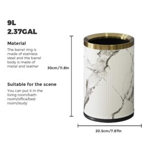 9L/2.4GAL Brass bathroom Trash Can, Metal trash can covered with leather, Small Bathroom Garbage Can Without Lid, Wastebasket for Bathroom, Living room, Bedroom, Office, Bank, Hotel (9L-ink painting)