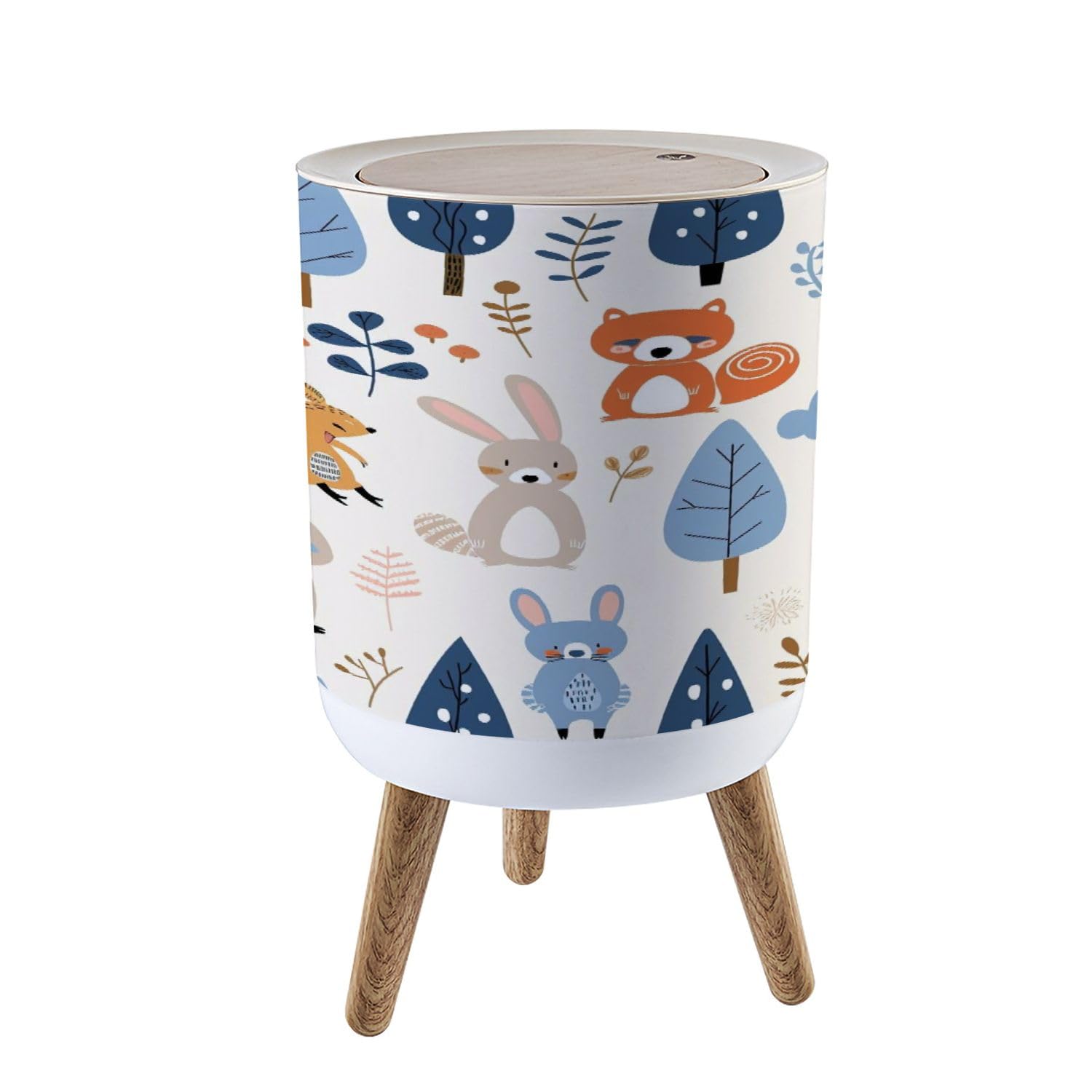 PHAIBHKERP Trash Can with Lid Seamless Pattern Cute Forest Animals Cartoon Style Garbage Can Round Waste Bin Press Cover Dog Proof Wastebasket for Kitchen Bathroom Living Room Nursery 1.8gal