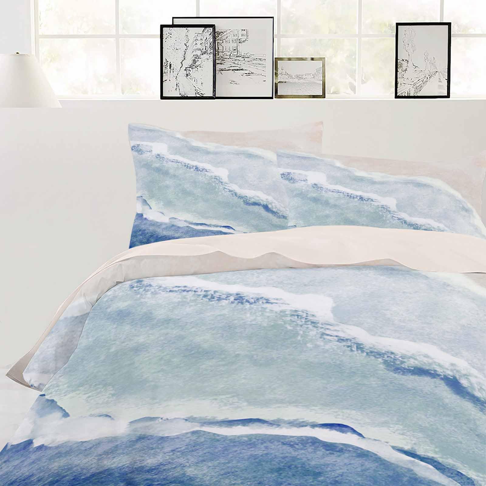 Lsrtoss Navy Blue Summer Beach California King Duvet Cover Set, Coastal Nautical Ocean Seaside Microfiber 3 Piece Bedding Set with 2 Pillowcases & 1 Quilt Cover, 92" W x 106" L, California King Size