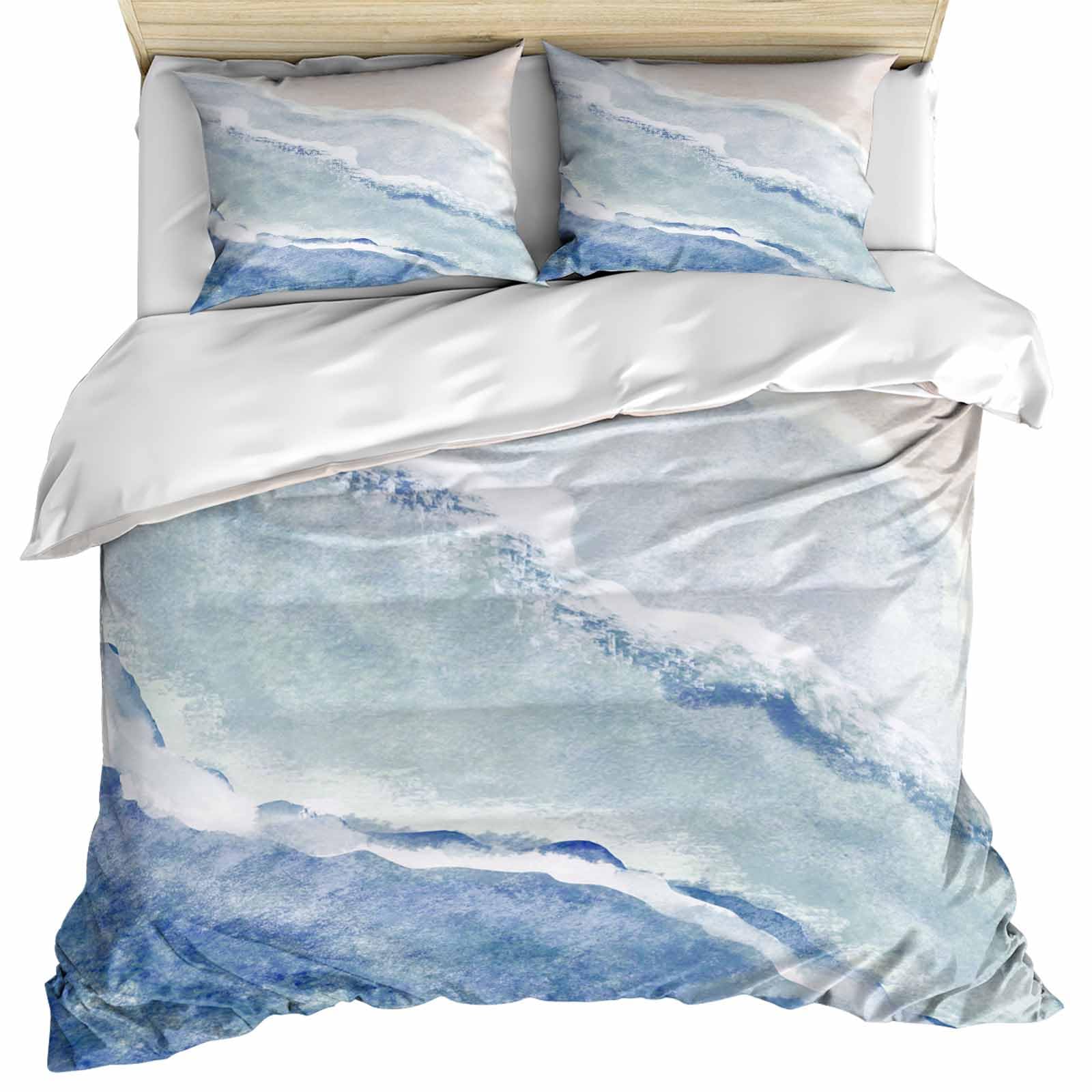 Lsrtoss Navy Blue Summer Beach California King Duvet Cover Set, Coastal Nautical Ocean Seaside Microfiber 3 Piece Bedding Set with 2 Pillowcases & 1 Quilt Cover, 92" W x 106" L, California King Size