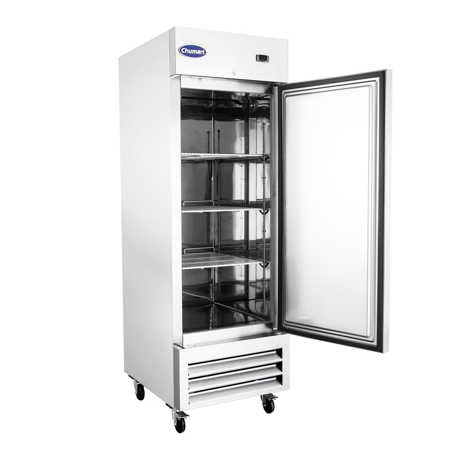 CHUMART 27" Commercial Freezer with Single Solid Door, 23 Cu.ft Fan Cooling Stainless Steel Upright Freezer, LED Lighting, 3 Shelves for Restaurant, Commercial Kitchen, Home,Bar, Shop, etc