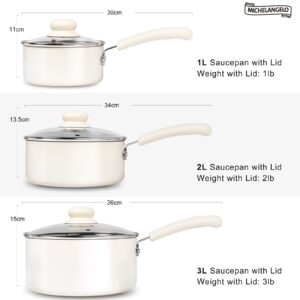 MICHELANGELO Sauce Pan With Lid, 3QT Ceramic Saucepans, Nonstick Saucepan, PFAS-FREE Pot, Small Pots For Cooking, Multipurpose Cooking Pots, White