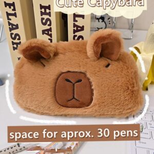 NAPIMICO Cute Plush Pencil Case Kawaii Capybara Pencil Pouch Makeup Bag Large Capacity Cosmetic Bag Aesthetic Cute Stationery (Brown)