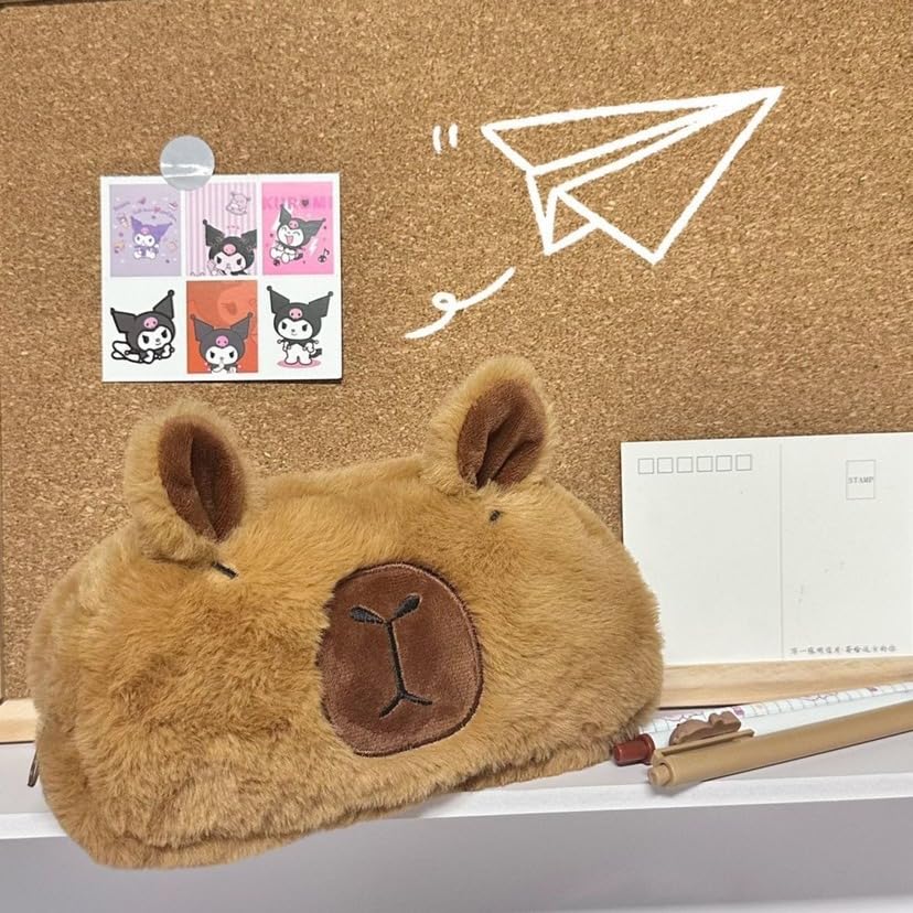 NAPIMICO Cute Plush Pencil Case Kawaii Capybara Pencil Pouch Makeup Bag Large Capacity Cosmetic Bag Aesthetic Cute Stationery (Brown)