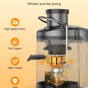 Juicer, 600W Juicer Machine with 3 Inch Wide Chute for Whole Fruits, High Yield Juice Extractor with 3 Speeds, Easy to Clean with Cleaning Brush, Compact Centrifugal Juicer Anti-drip