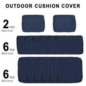 14 Pcs Outdoor Cushion Slipcovers Outdoor Patio Cushion Covers Replacement Waterproof with Zipper for Outdoor Furniture, Patio Sofa Couch 3 Sizes, Covers Only (Navy Blue)