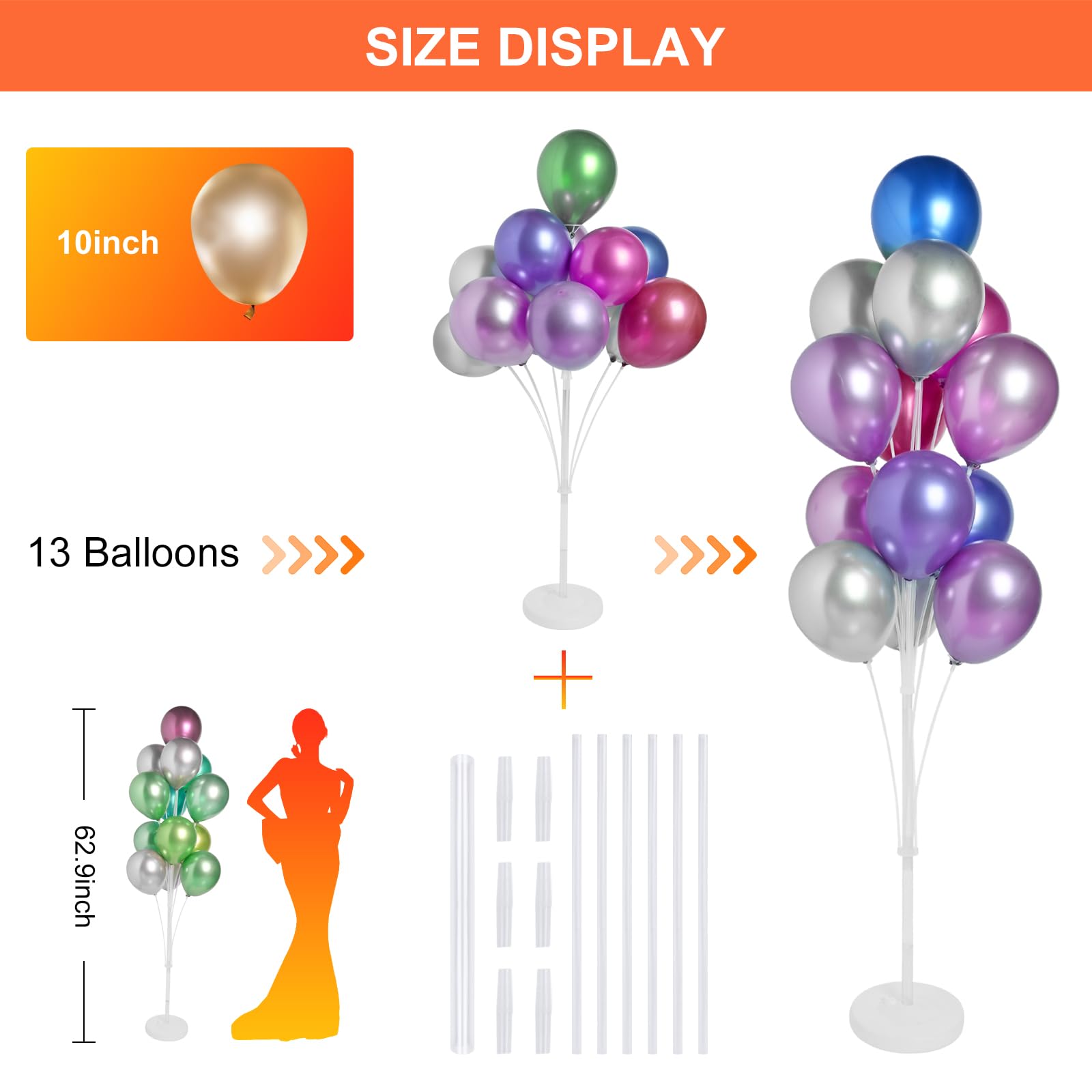 KATBUU 4 Sets of Balloon Stand Kit - 62in Balloon Stands with Base, Balloon Sticks, Decorations for Party Birthday Wedding Baby Shower Gender Reveal Graduation