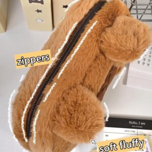 NAPIMICO Cute Plush Pencil Case Kawaii Capybara Pencil Pouch Makeup Bag Large Capacity Cosmetic Bag Aesthetic Cute Stationery (Brown)