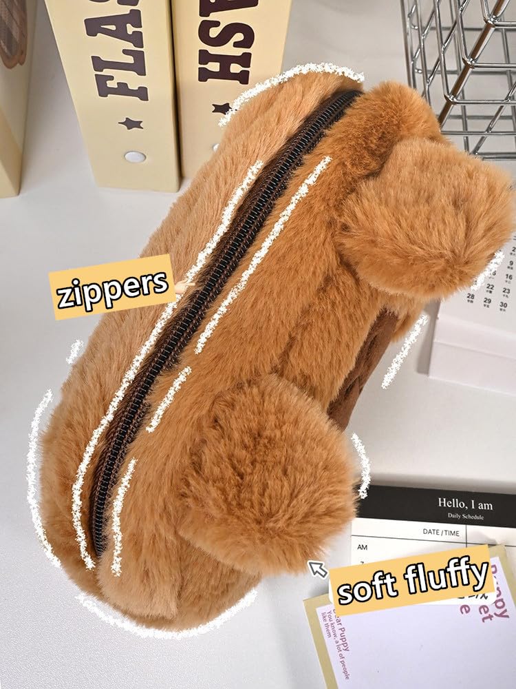 NAPIMICO Cute Plush Pencil Case Kawaii Capybara Pencil Pouch Makeup Bag Large Capacity Cosmetic Bag Aesthetic Cute Stationery (Brown)